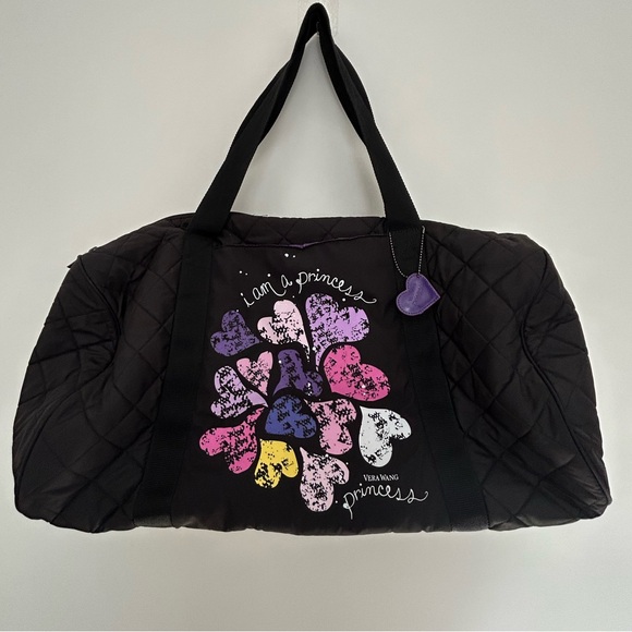 Vera Wang Princess Gym Dance Duffle Bag Quilted Printed Black Nylon 11x23x10 - Picture 7 of 7